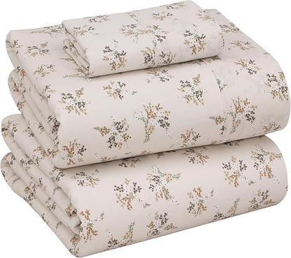 RUVANTI 100% Cotton Sheets – Twin Size Percale Bedding, Cooling & Breathable Floral Design, Durable with a Crisp, Soft & Comfortable Feel, 16" Deep Pocket, 3-Piece Set, Twin Spring