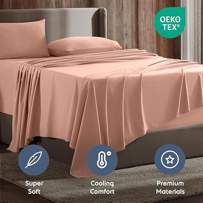 Nestl Full XL Sheet Set - Luxury 1800 Ultra-Soft Microfiber Full Extra Long Bed Sheets - Double Brushed - Deep Pockets - Easy Fit - 4 Piece Set - Bedding Sheets & Pillowcases (Full XL, Peach)