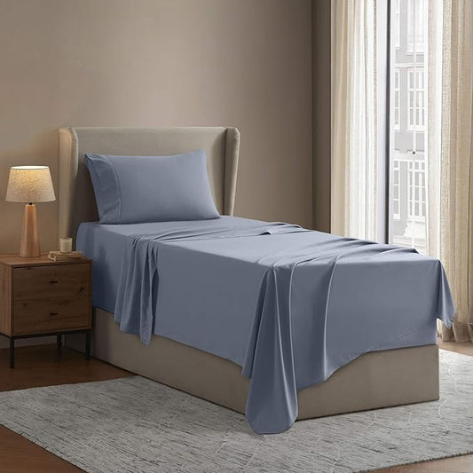 Nestl Twin Sheet Set - 1800 Ultra-Soft Microfiber Twin Bed Sheets - Double Brushed - Deep Pockets - Easy Fit - Extra Soft - 3 Piece Set - Bedding Sheets & Pillowcases (Twin, Stone Blue)