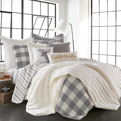 Levtex Home - Camden Quilt Set -Twin Quilt + One Standard Pillow Sham - Buffalo Check in Grey and Cream - Quilt Size (68 x 86 in.) and Pillow Sham Size (26 x 20 in.) - Reversible Pattern - Cotton