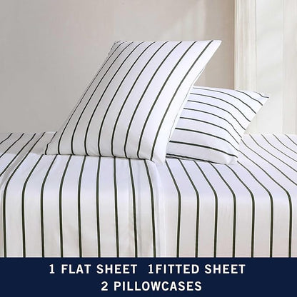 Nautica - Twin Sheets, Premium Cotton Percale Bedding Set, Striped Bedding Set, Oeko-Tex Certified (Brenton Stripe Ivory, Twin)
