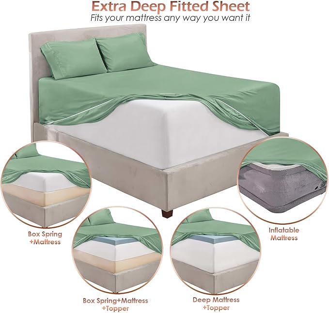 Nestl Twin Size Sheet Set, 4 Piece Extra Deep Pocket (18-24 inches), Microfiber, Hotel Luxury, Soft, Breathable, Wrinkle-Free, Easy to Care, Sage Green New