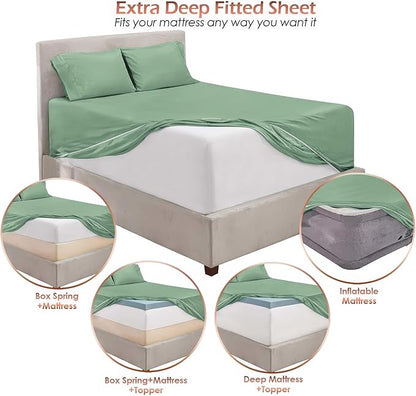 Nestl Full Size Sheet Set, 4 Piece Extra Deep Pocket (18-24 inches), Microfiber, Hotel Luxury, Soft, Breathable, Wrinkle-Free, Easy to Care, Sage Green New