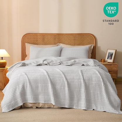 PHF 100% Cotton Waffle Weave Blanket Twin Size for Bed, Soft Lightweight & Breathable for Spring and Summer, All-Season Comfort, Luxury Aesthetic Blanket for Home Decor, 66"x90", Light Grey