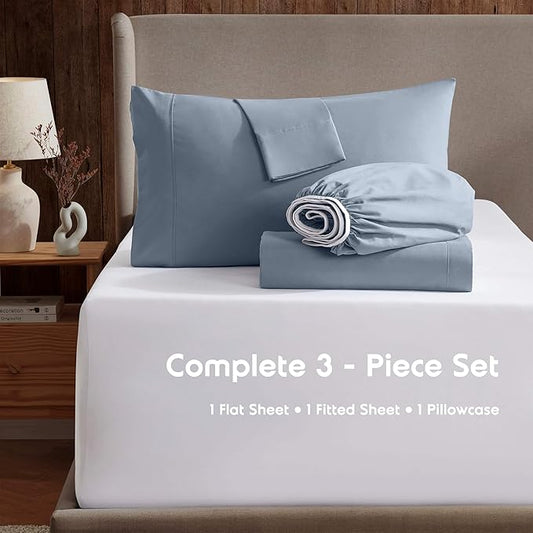 Nestl Twin Sheet Set - 1800 Ultra-Soft Microfiber Twin Bed Sheets - Double Brushed - Deep Pockets - Easy Fit - Extra Soft - 3 Piece Set - Bedding Sheets & Pillowcases (Twin, Stone Blue)