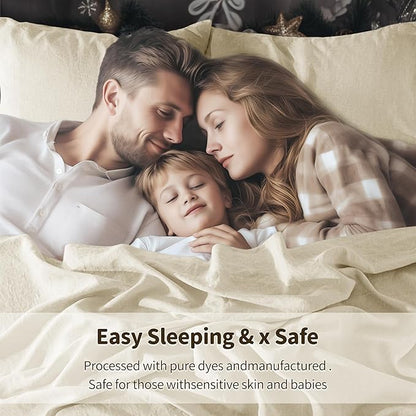 LBRO2M 100% Pure Linen Sheet Set Deep Pocket Up to 16" Bed Sheets Sets, Natural Flax Beddings Soft, Breathable, Comfortable for All Seasons 4 Pcs Sheet Set Full Size, Beige