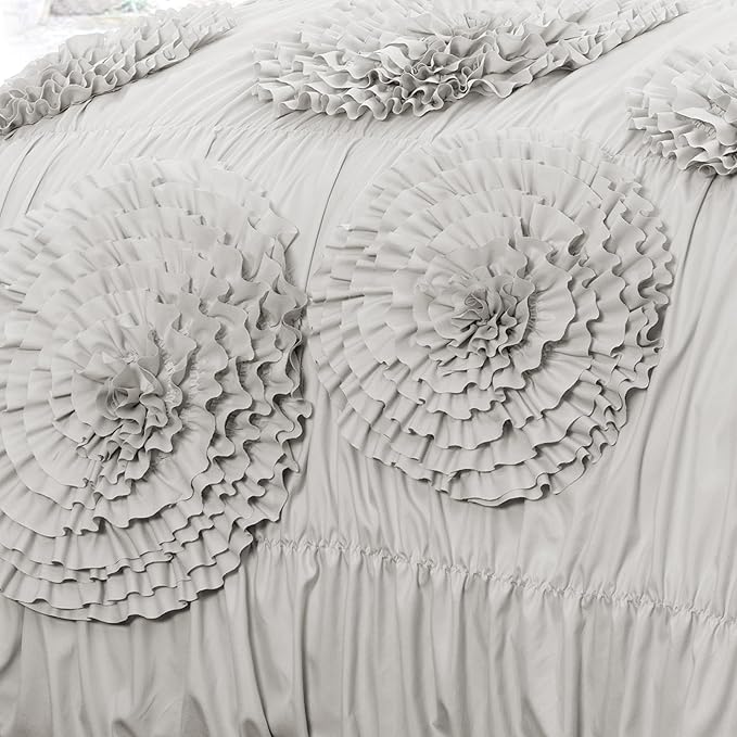 Lush Decor Serena Comforter Set, 3 Piece Set, King, Light Gray - Cute Comforter - King Bedding Set - Gray Comforter King Size - Coquette Decor