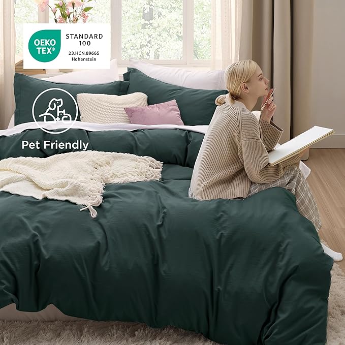 Bedsure Forest Green Duvet Cover King Size - 3 Pieces Prewashed Cotton-Like Polyester Extra Soft Bedding Set, Includes 1 Duvet Cover 104x90 Inches with Zipper Closure & 2 Pillow Shams, No Comforter
