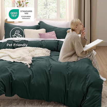 Bedsure Forest Green California King Duvet Cover - Prewashed Cotton-Like Polyester Extra Soft Bedding Set, Includes 1 Cal King Duvet Cover 104''x98'' with Zipper Closure & 2 Pillow Shams, No Comforter