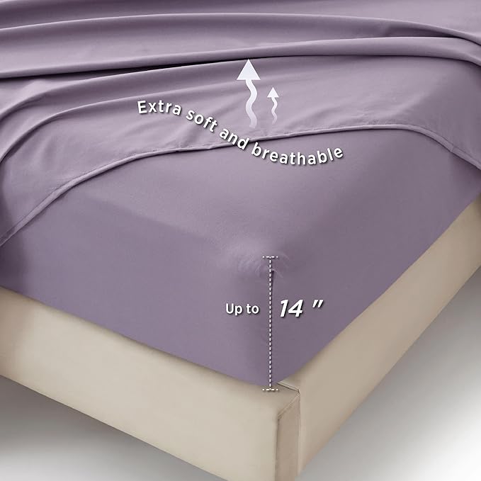 Bedsure Grayish Purple Twin Comforter Set - 5 Pieces Floral Bedding Sets Twin Bed in a Bag with Reversible Botanical Flowers Comforter, Sheets, Pillowcase & Sham