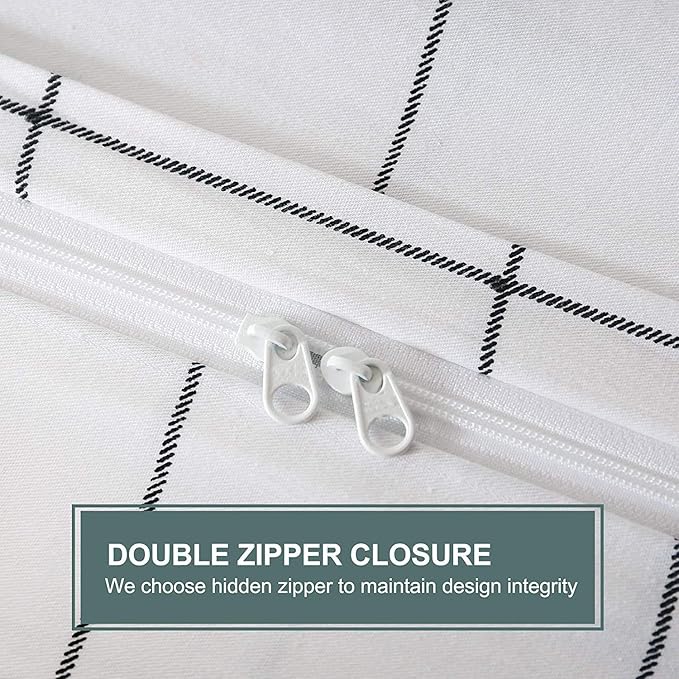 JELLYMONI 100% Natural Cotton 3pcs Plaid Duvet Cover Sets,White with Black Grid Geometric Pattern Printed Comforter Cover,with Zipper Closure & Corner Ties(Cal King Size)
