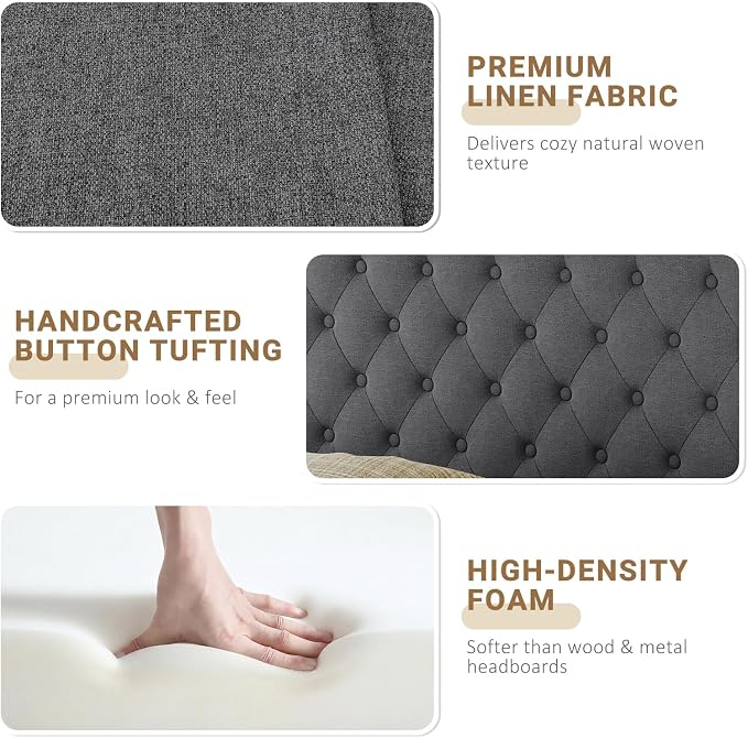 Queen Headboard Only, Upholstered Headboard for Adjustable Bed Linen Tufted Queen/Full Size Wall Mounted Head Board with Solid Wood Legs Head Board, Dark Gray