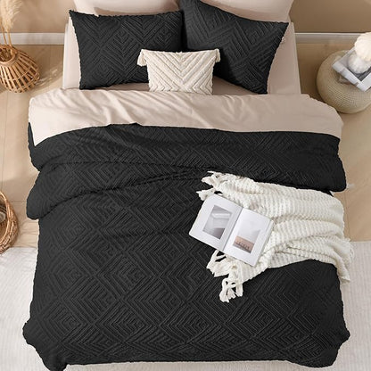 Andency Black Comforter Set Full, 3 Pieces Boho Lightweight Fluffy Bedding Comforter Set for Full Bed, Tufted Farmhouse Design Bed Set for All Seasons (1 Comforter 79x90In, 2 Pillowcases)