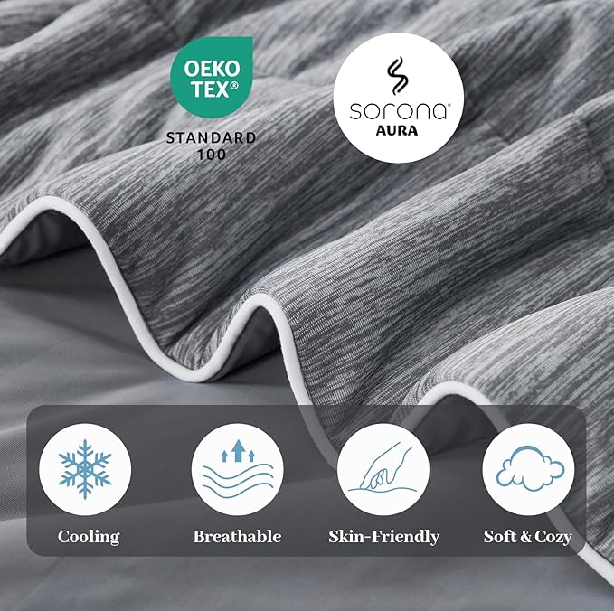 Amélie Home Cooling Comforter Queen Size, Dual-Sided Lightweight Cooling Blanket for Hot Sleepers, Q-Max 0.43 Breathable Cooling Quilt for Night Sweats, 90" x 90", Heather Charcoal Grey