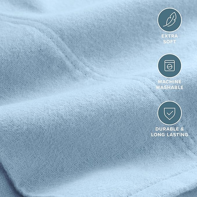 Bare Home Flannel Standard Pillowcases Set of 2-100% Cotton - Velvety Soft & Cozy - Double Brushed Heavyweight Flannel Pillowcases (Standard Pillowcase Set of 2, Light Blue)