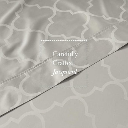 Threadmill Cotton Twin Sheet Set | 100% Cotton Sheets | Damask Jacquard Sateen Sheets Set with 16” Deep Pocket 3-Piece Cooling Sheet Set | Light Grey