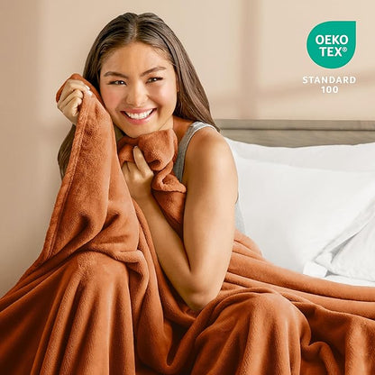 Bare Home Fleece Blanket - King Size - Ultra-Soft Lightweight for Bed, Sofa, and Couch - Luxury Microplush - Cozy Warm Blanket (King, Sienna)