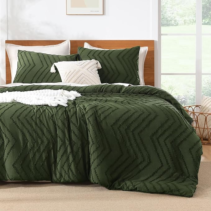 Litanika Comforter Super King Size Set Olive Green, 3 Pieces Chevron Tufted Solid Bedding Comforter Sets, Fluffy Bed Set
