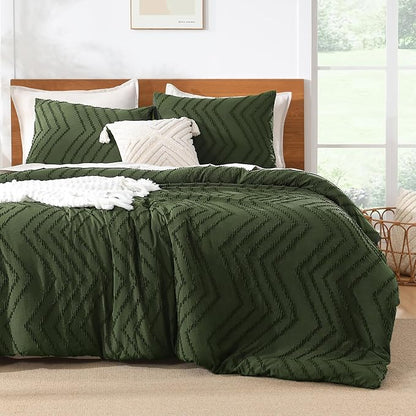 Litanika Comforter Oversized King Size Set Olive Green, 3 Pieces Chevron Tufted Solid Bedding Comforter Sets, Fluffy Bed Set