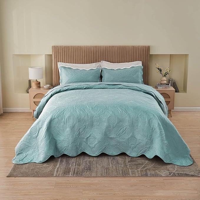 Oversized Cal King Bedspreads 120x120 for Extra Tall Split California King Bed Lightweight Quilted Coverlet Set 3 Pieces 1 Quilt 2 Pillow Shams Blue