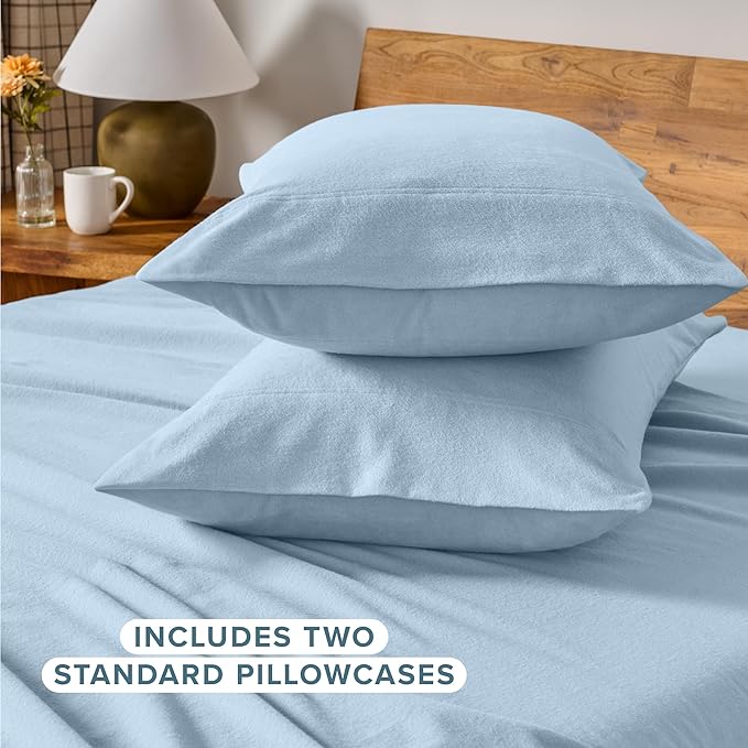 Bare Home Flannel Standard Pillowcases Set of 2-100% Cotton - Velvety Soft & Cozy - Double Brushed Heavyweight Flannel Pillowcases (Standard Pillowcase Set of 2, Light Blue)