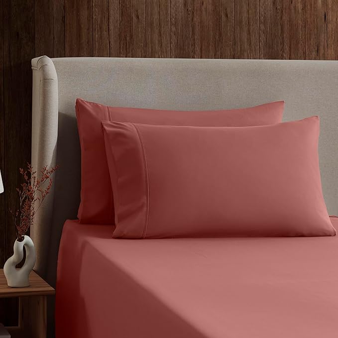 Nestl Short Queen Sheet Set - 1800 Ultra-Soft Microfiber - Double Brushed - Deep Pockets - Easy Fit - 4 Piece Set - Bed Sheets (Short Queen, Pink Clay)