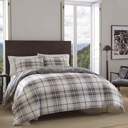 Eddie Bauer - Twin Comforter Set, Reversible Bedding with Matching Sham, Medium-Weight for Year Round Use, Dorm Essentials (Alder Grey/Red)