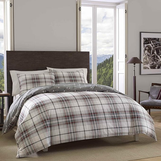 Eddie Bauer - Twin Comforter Set, Reversible Bedding with Matching Sham, Medium-Weight for Year Round Use, Dorm Essentials (Alder Grey/Red)
