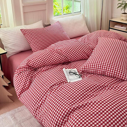 LifeTB Red Gingham Comforter Set Full Modern Style Red Plaid Comforter Set 3 Pieces Soft Fluffy Grid Checkered Pattern Comforter with 2 Pillowcases Vintage Luxury Soft Gingham Bedding Comforter Full