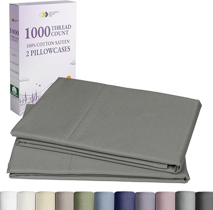 California Design Den King Size Pillows Cases Set of 2-1000 Thread Count Sateen, Soft and Thick 100% Cotton Pillowcases King, Durable - Grey
