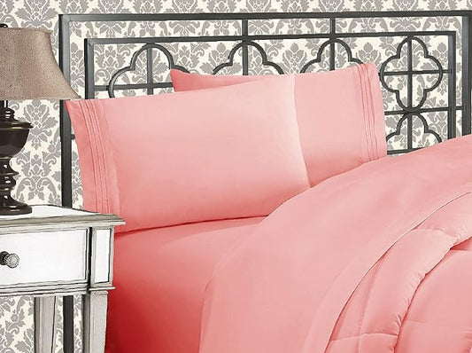 Elegant Comfort Luxurious 1500 Premium Hotel Quality Microfiber Three Line Embroidered Softest 4-Piece Bed Sheet Set, Wrinkle and Fade Resistant, California King, Dusty Rose