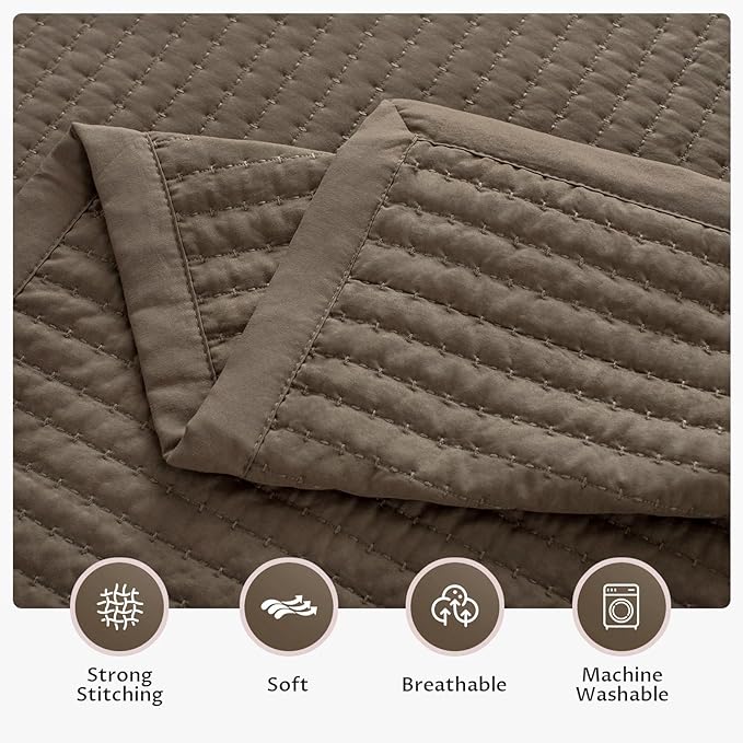 KASENTEX Queen XL Quilt Set 98"x98" – Soft Washed 3-Layer Lightweight Bedspread, Minimalist Nordic Design, All-Season Spring & Summer Quilt Set (1 Quilt + 2 Pillow Shams), Cub