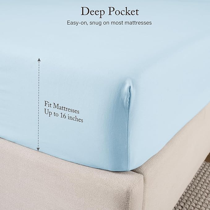 ROSE&RISY Baby Blue Queen Sheet Set, Pre-Washed Cotton-Like Brushed Microfiber, 4 Pcs Super Soft Breathable Cooling Bedding Set,Includes 1 Fitted, 1 Flat, 2 Pillowcases (Baby Blue, Queen)