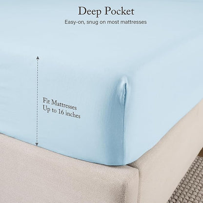 ROSE&RISY Baby Blue Queen Sheet Set, Pre-Washed Cotton-Like Brushed Microfiber, 4 Pcs Super Soft Breathable Cooling Bedding Set,Includes 1 Fitted, 1 Flat, 2 Pillowcases (Baby Blue, Queen)