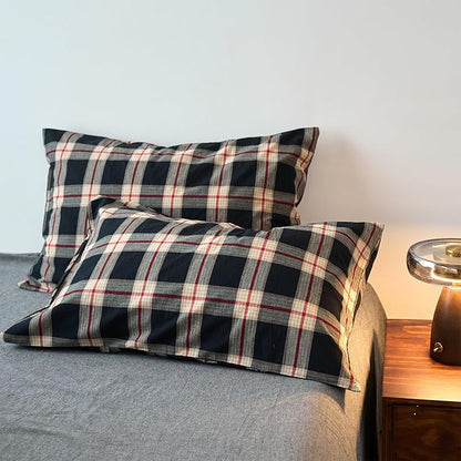 EAVD Vintage Black Plaid Gingham Comforter Set Full Soft 100% Washed Cotton Black&Green&Red Grid Checkered Bedding Set with 2 Pillowcases Farmhouse Retro Plaid Comforter Set for All-Season
