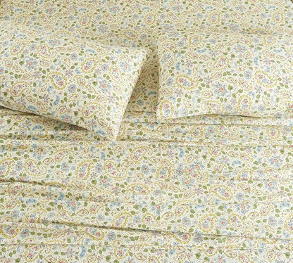 DAUAOTO Cotton Sheets Set California King Printed Bedding Sets, Farmhouse Paisley Pattern Bedlinen for Cal King Bed Up to 14" Deep Mattress Yellow