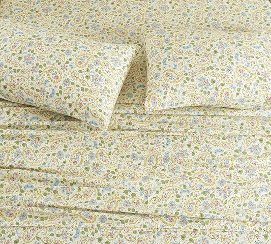 DAUAOTO Cotton Sheets Set California King Printed Bedding Sets, Farmhouse Paisley Pattern Bedlinen for Cal King Bed Up to 14" Deep Mattress Yellow