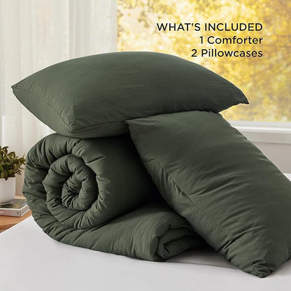 Bedsure Oversized King Comforter Set, Dark Green Soft Prewashed Bedding for All Seasons, 3 Pieces GentleSoft™ Bed Set, 1 Lightweight Comforter (120"x98") and 2 Pillowcases (20"x36")