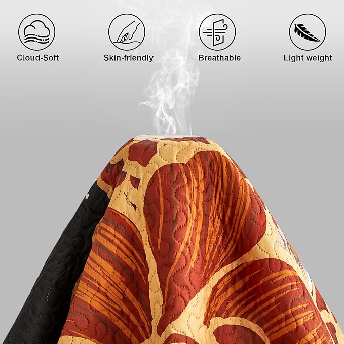3 Piece Black Boho Floral Californial King Quilt Sets Reversible Farmhouse Botanical Lightweight Bedspread with 2 Shams Butterfly Microfiber Bedding Quilts Set for All Season, 118''x106''