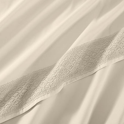 Modern Threads 4 Piece Microfiber Sheet Set – Soft Cooling Bed Sheets with Crochet Lace – Deep Pocket, Wrinkle Free, Breathable, Hotel Luxury Bedding, Beige, King