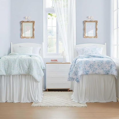 Laura Ashley - Twin Comforter Set, Soft & Reversible Floral Bedding with Bonus Bed Sheets & Pillowcases, 5 Piece Bed Set for Year Round Comfort (Quartet Jaynie Ticking/Stripe Blue)