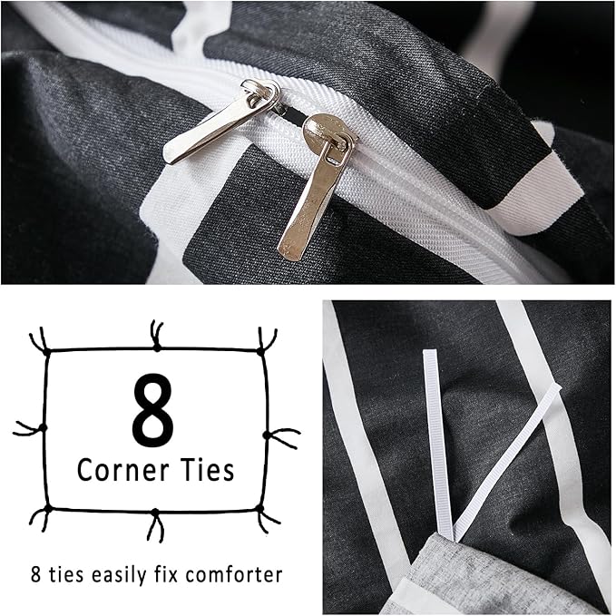 Merryword Black and White Striped Duvet Cover Set Queen Size - 100% Cotton Bedding Set 3 Pieces, Soft Breathable Comforter Cover with Pillowcases, Minimalist Chic Aesthetic Bedding Set for All Seasons