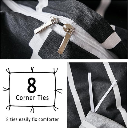 Merryword Black and White Striped Duvet Cover Set Queen Size - 100% Cotton Bedding Set 3 Pieces, Soft Breathable Comforter Cover with Pillowcases, Minimalist Chic Aesthetic Bedding Set for All Seasons