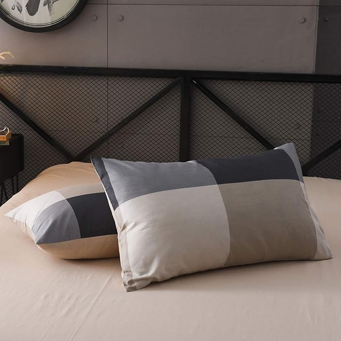 Queen Comforter Set Plaid 3 Pieces Soft Bedding Comforter Vintage Style Checkered Gingham Queen Comforter Set for All Seasons 1 Comforter and 2 Pillowcases