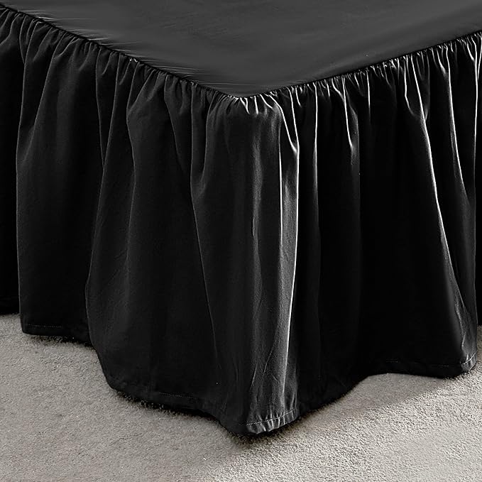 SLEEP ZONE Ruffled Bed Skirts Full Size, Anti-Static Bedskirt Dust Ruffles with 15 inches Tailored Drop, Easy Fit, Fade Resistant, Black, Full