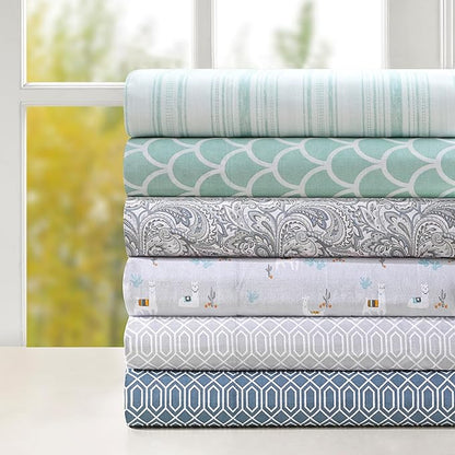 Comfort Spaces 100% Cotton Sheet Set Breathable, Lightweight, Soft with 12" Elastic Pocket Fits up to 14" Mattress, All Season Cozy Bedding, Matching Pillow Case, Twin Scales 3 Piece