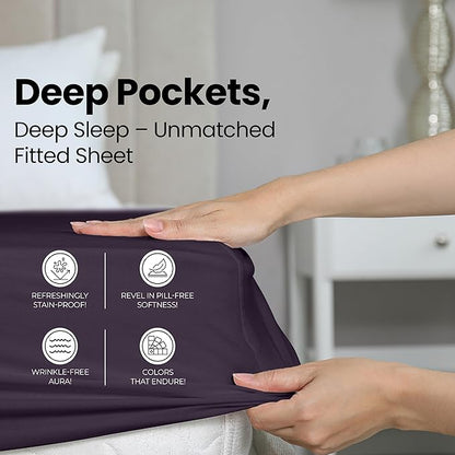 Utopia Bedding King Fitted Sheet - Bottom Sheet - Deep Pocket - Soft Microfiber - Shrinkage and Fade Resistant - Easy Care -1 Fitted Sheet Only (Purple)
