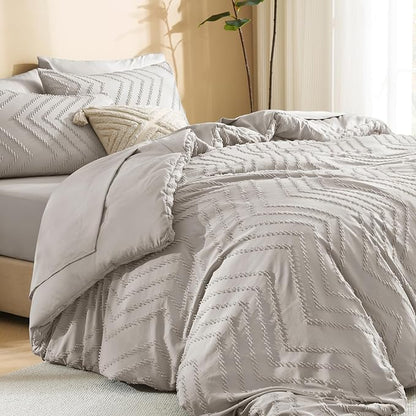 Litanika Linen King Size Comforter Set with Sheets - 7 Pieces Bed in a Bag King Boho Tufted Complete Bedding Sets with Comforter, Sheets, Pillowcases & Shams