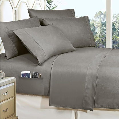 Elegant Comfort 8-Piece Pinch Pleated Comforter Set - All Season Complete Bed in a Bag, Includes 4pc Smart Sheet Set, Bed Skirt, Comforter, Matching Pillowcases and Shams, King/Cal King, Gray