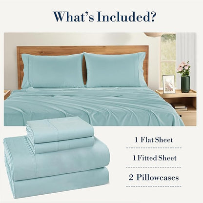 Casa Platino Twin XL Sheets Sets – 100% Cotton Twin XL Sheets Cooling with 2 Pillowcases, 15" Deep Pocket Fitted Sheet, Crisp & Smooth Feel, Ultra Soft & Cozy, Fit – Blue Sky